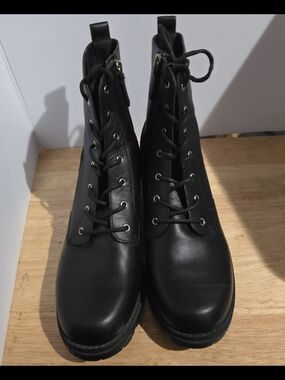 Cole Haan Camea Black Lace-Up Combat Ankle Boots